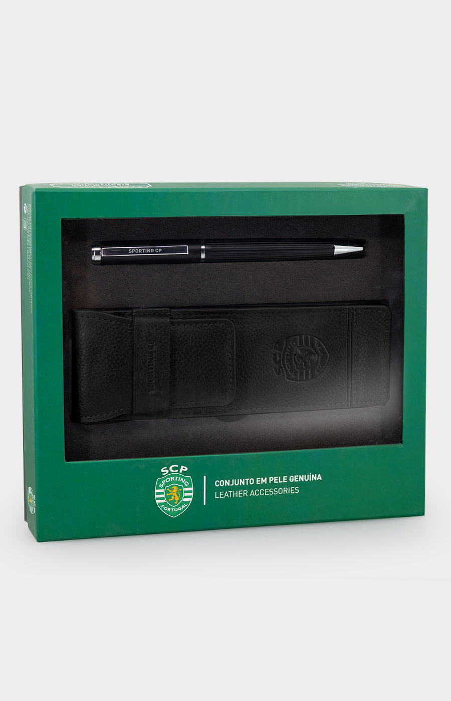CONJUNTO PORTA-CANETAS EM PELE E CANETA PRETO 2324L-18777-312201