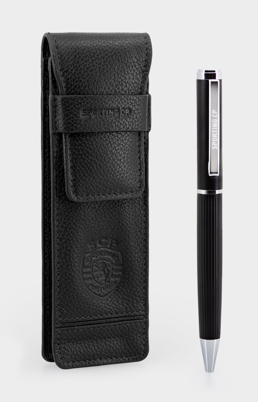CONJUNTO PORTA-CANETAS EM PELE E CANETA PRETO 2324L-18777-312201