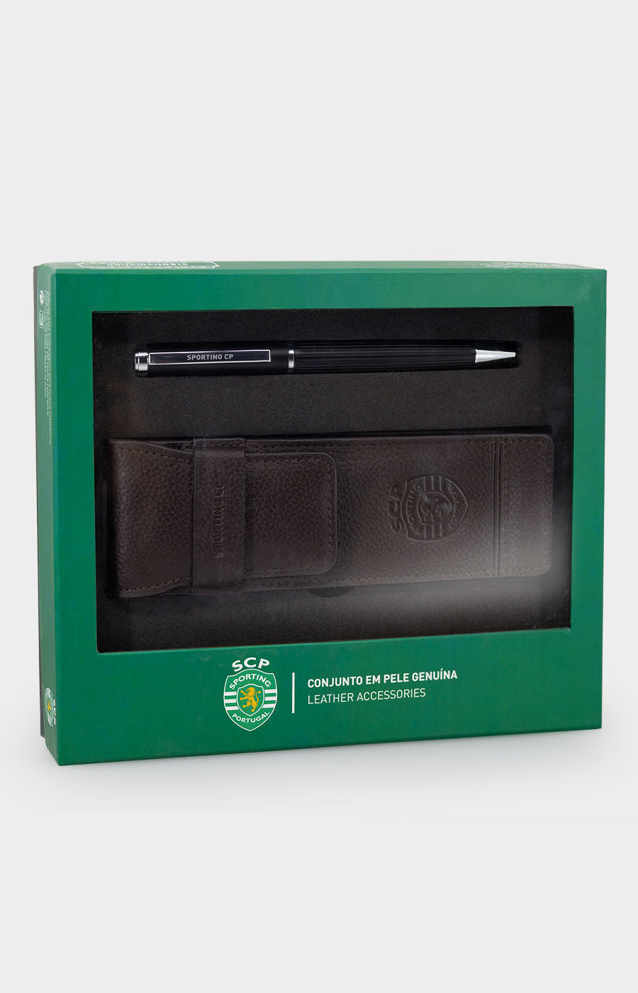 CONJUNTO PORTA-CANETAS EM PELE E CANETA CASTANHO 2324L-18777-312202