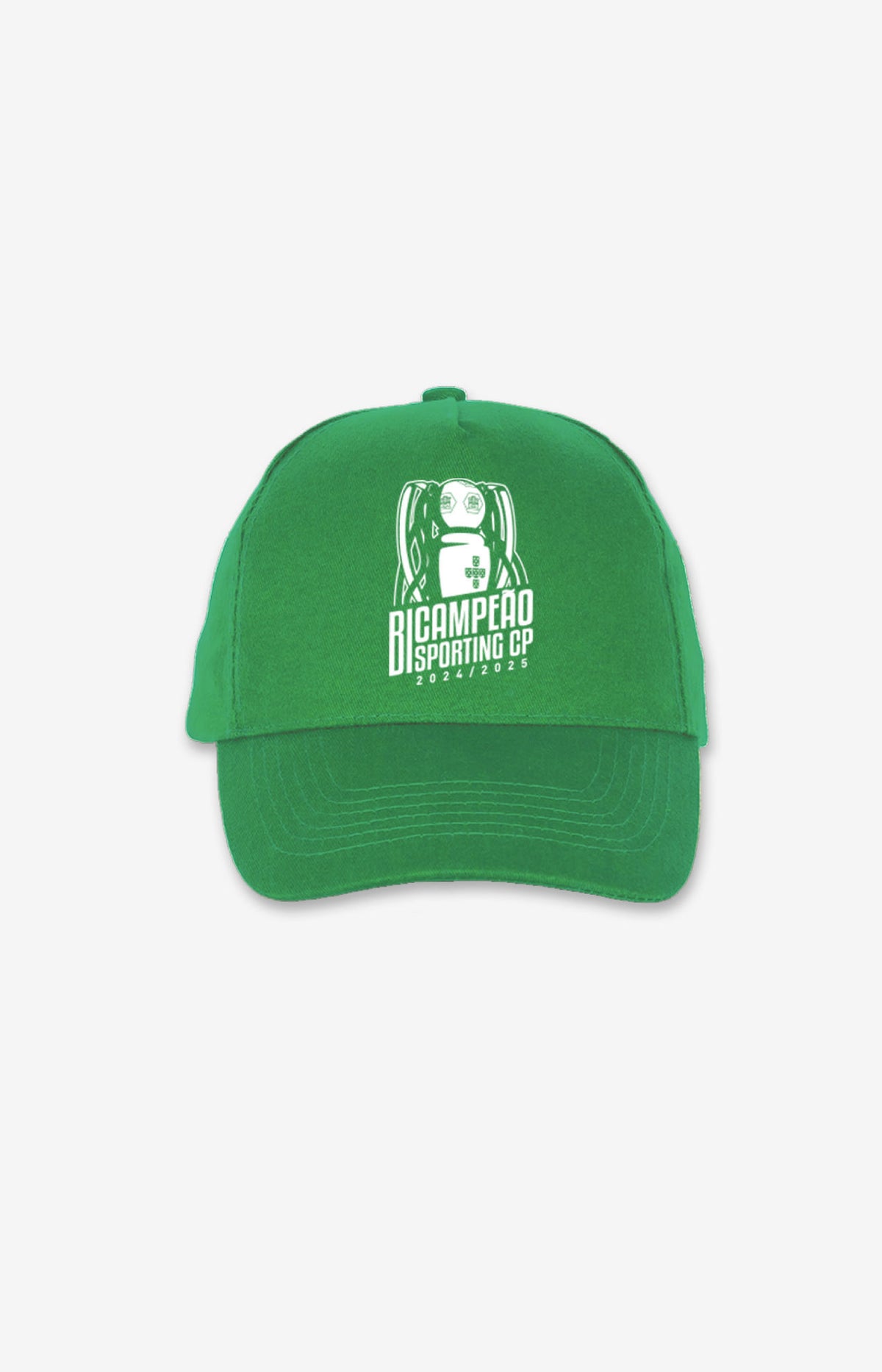 Boné Logo Bicampeão Verde do Sporting, em verde com o logótipo de bicampeão 24/25 bordado a branco na frente.