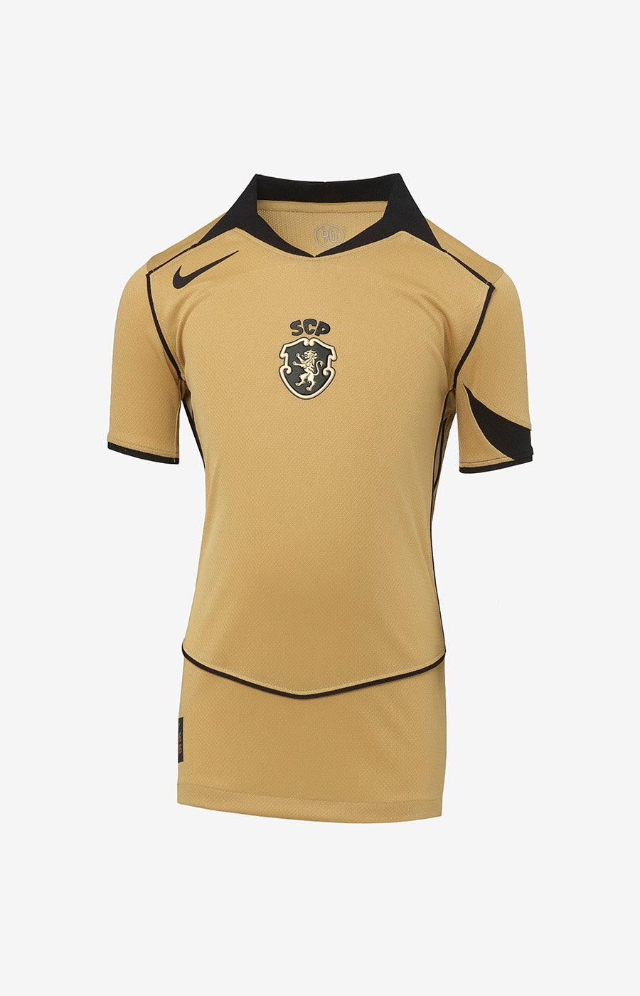 Nike Total 90 Gold Alternate Jersey, Size 26/27, for Boys, Sporting, with black accents on the front.