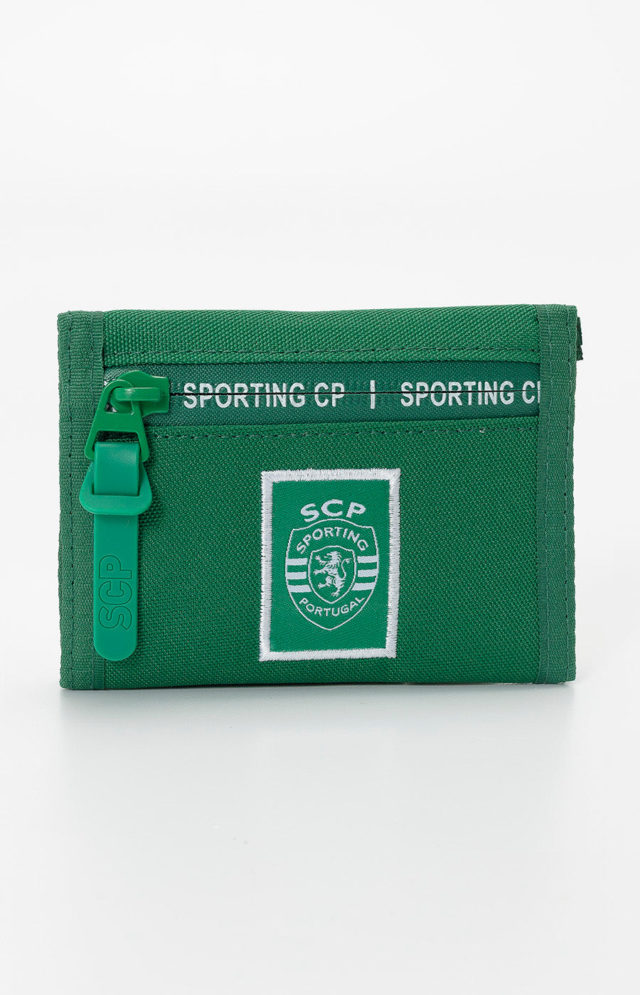 Carteira Velcro Escolar do Sporting vista de trás, com fecho e o emblema do clube.