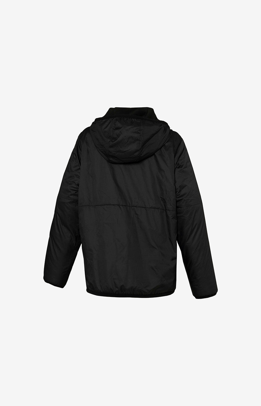 Casaco Bomber Preto do Sporting visto de costas, liso com capuz.