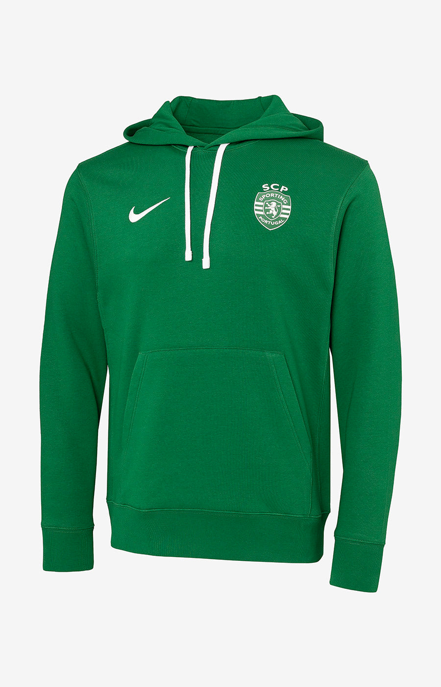 Hoody Verde do Sporting, vista de frente com capuz de cordões e o emblema do clube no peito.