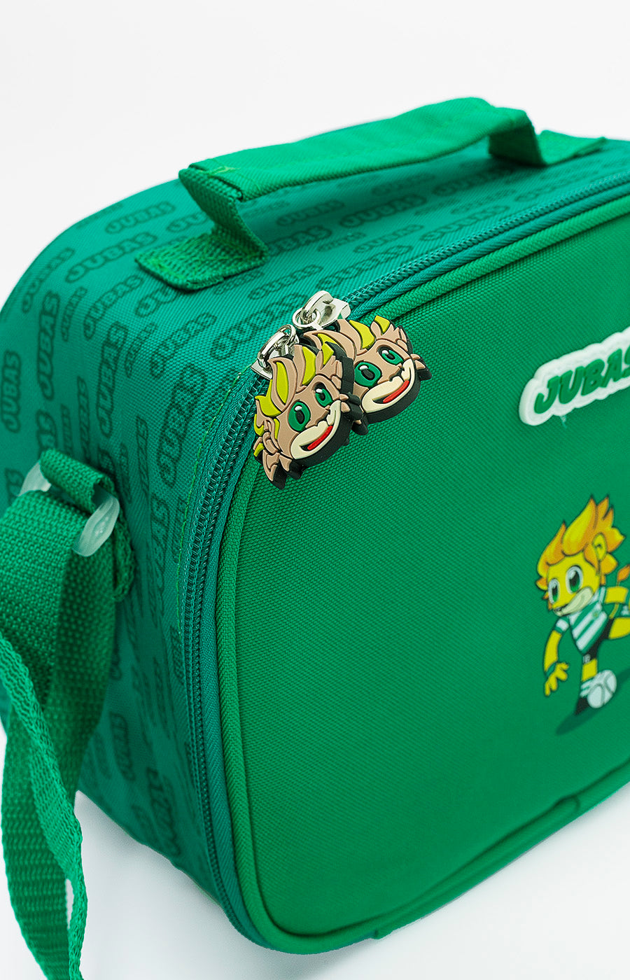 Lancheira Escolar Jubas do Sporting vista de lado, com fecho de correr e o Jubas na frente.