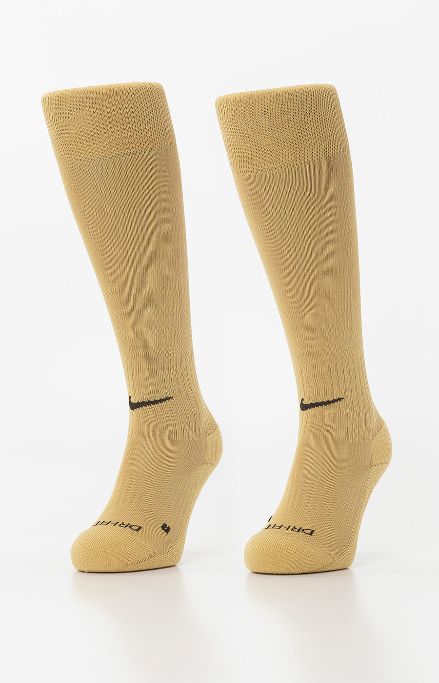 Meias Douradas 26/27 do Sporting, par em dourado com swoosh Nike em preto.