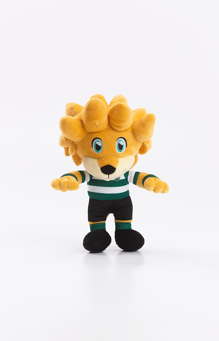 Peluche Jubas Pequeno do Sporting, a mascote de corpo inteiro com juba laranja e equipamento verde e branco.