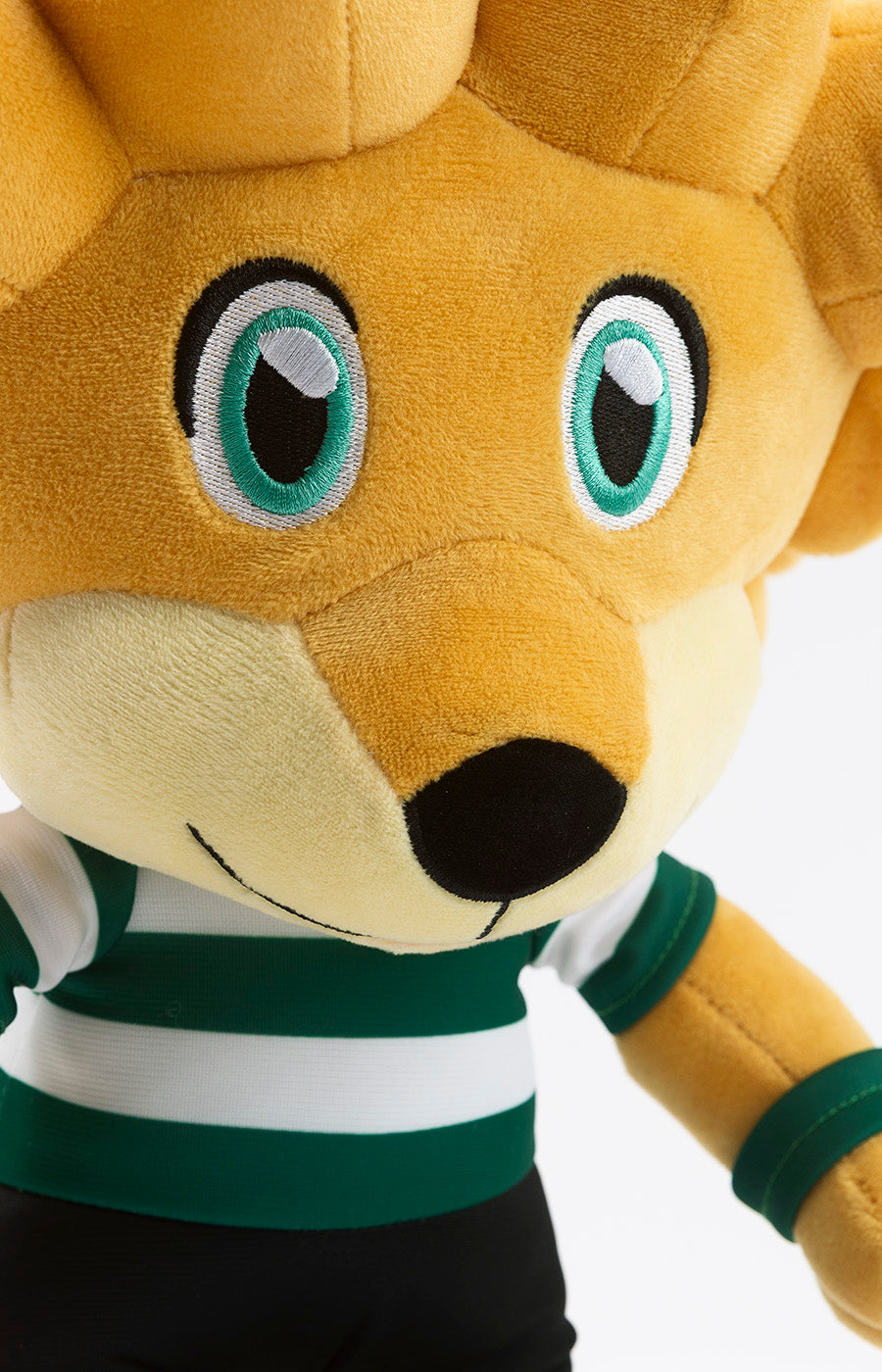 Peluche Jubas do Sporting em tamanho médio, pormenor do rosto e da juba.