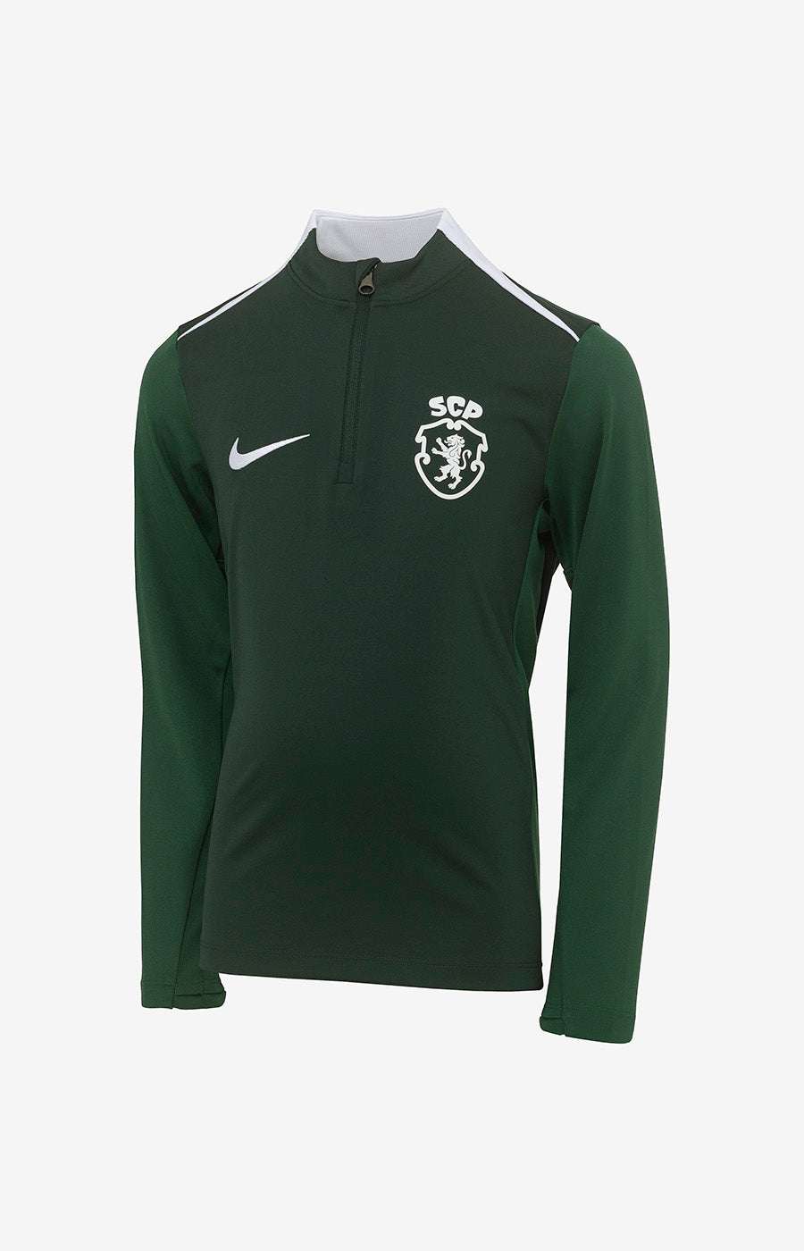 Sporting Kids' Player 26/27 Training Sweatshirt, green front with the club crest on the chest.