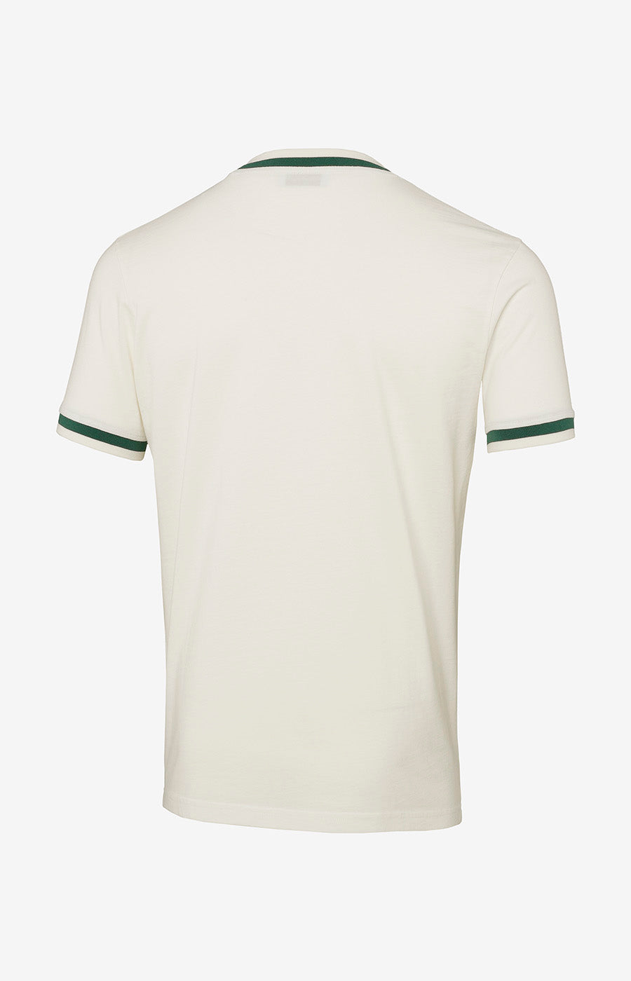T-shirt Branca Leão Sporting vista de trás, com remate verde na gola.